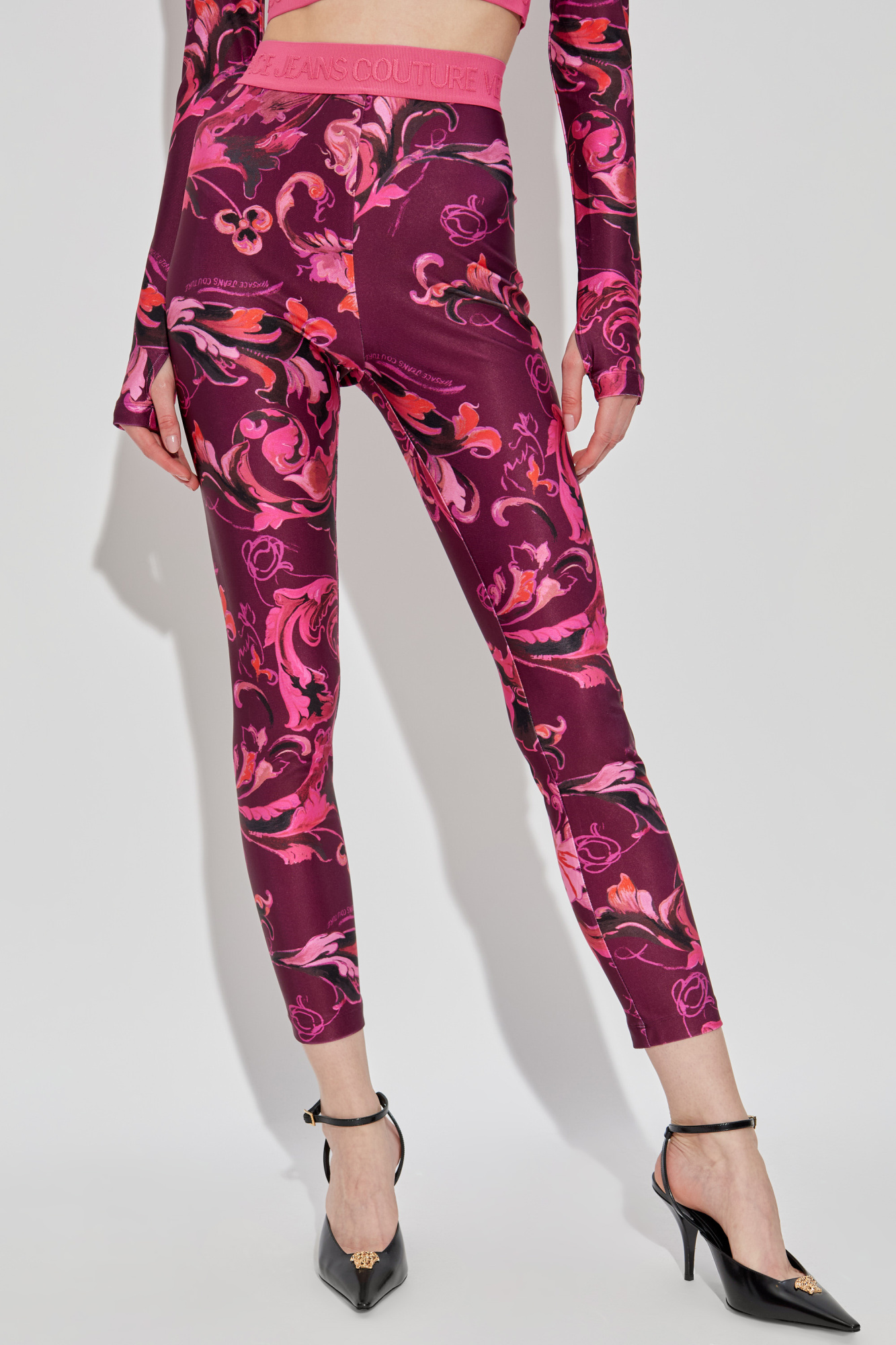 【関税込み】Versace Jeans Couture ピンク プリント レギンス Versace Jeans Couture - ヴェルサーチ ジーンズ クチュール